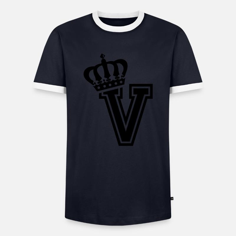 Buchstabe V - Männer Kontrast-T-Shirt - Navy/Weiß 
