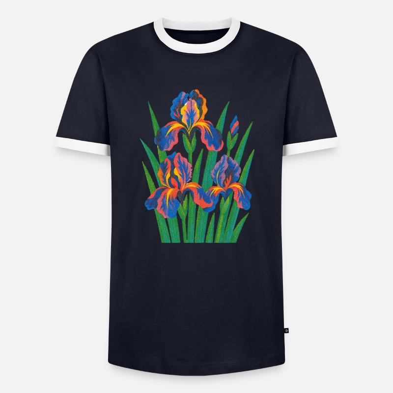 Retro Iris Floral Bloom - Men's Ringer Shirt - navy/white 