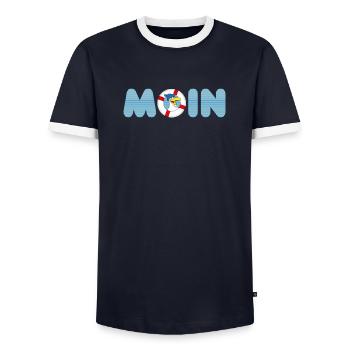 Moin Möve mit Rettungsring - Männer Kontrast-T-Shirt - Navy/Weiß  - Vorne - AI Model Female 172 light (172cm) & AI Model Male 178 light (178cm)