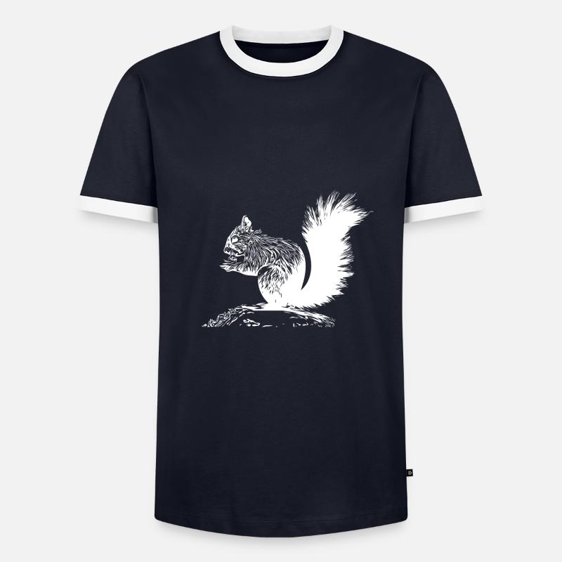 Drolliges Eichhörnchen mit einer Nuss - Männer Kontrast-T-Shirt - Navy/Weiß
