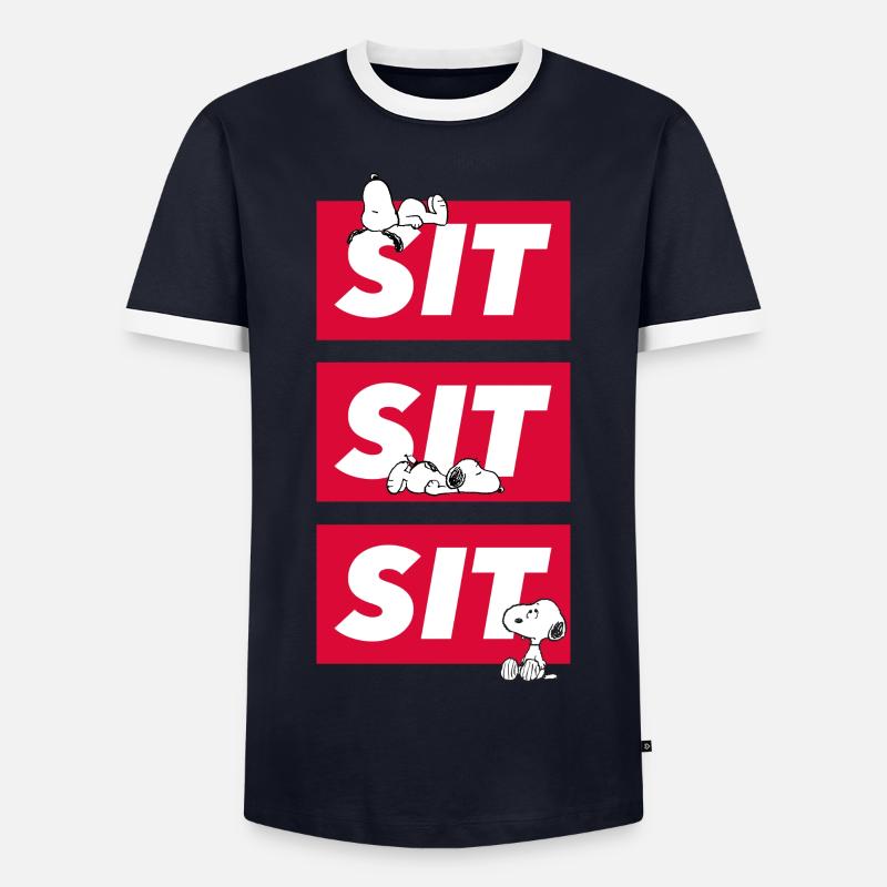 Peanuts Snoopy Sit Sit Sit - Männer Kontrast-T-Shirt - Navy/Weiß 