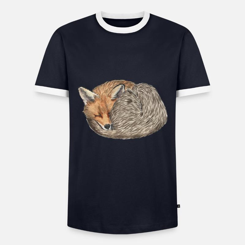 sleeping curled red fox - Men's Ringer Shirt - navy/white 