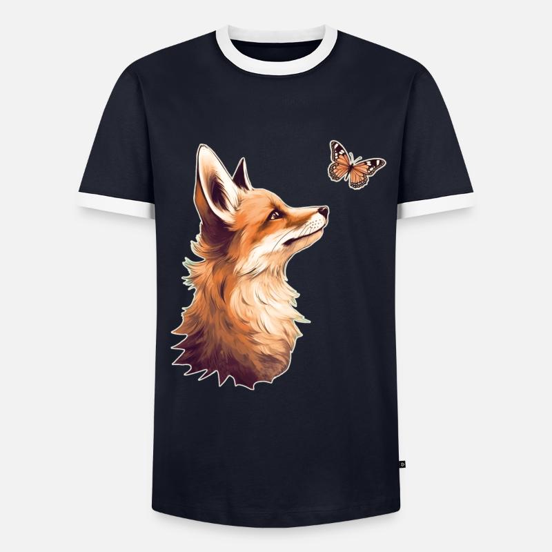 Fuchs mit Schmetterling - Männer Kontrast-T-Shirt - Navy/Weiß 