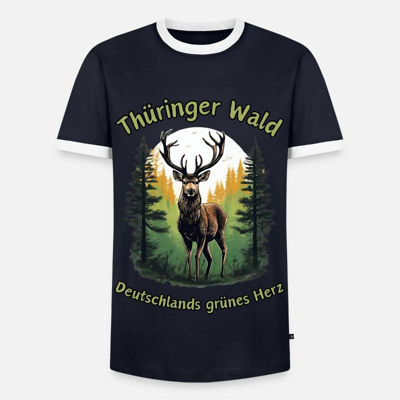 Thuringia-Germany's Green Heart Deer - Men's Ringer Shirt - navy/white 