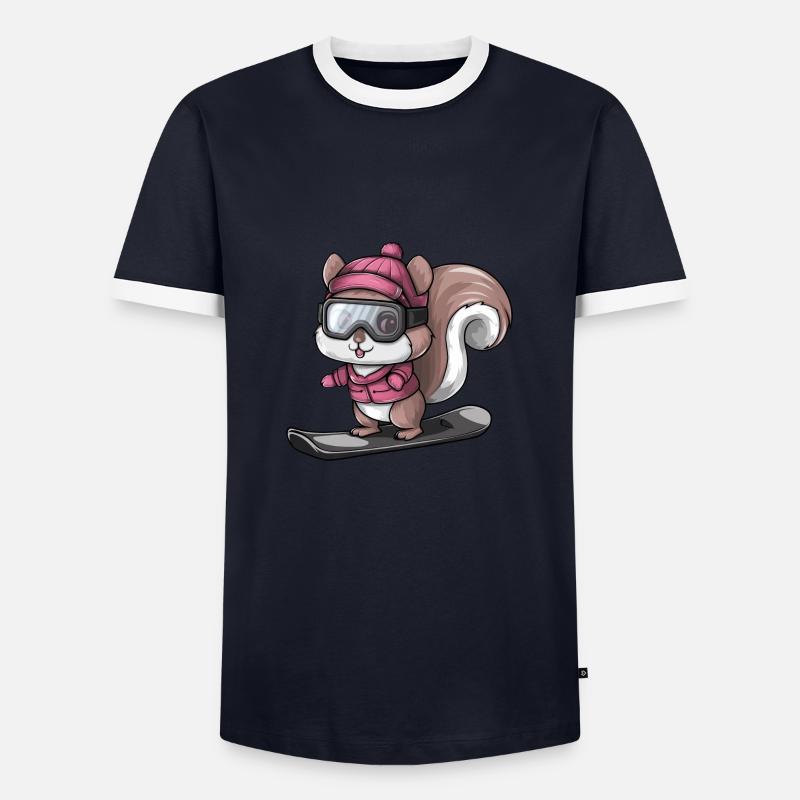 Cooler Eichhörnchen Snowboarder Wintersport - Männer Kontrast-T-Shirt - Navy/Weiß 