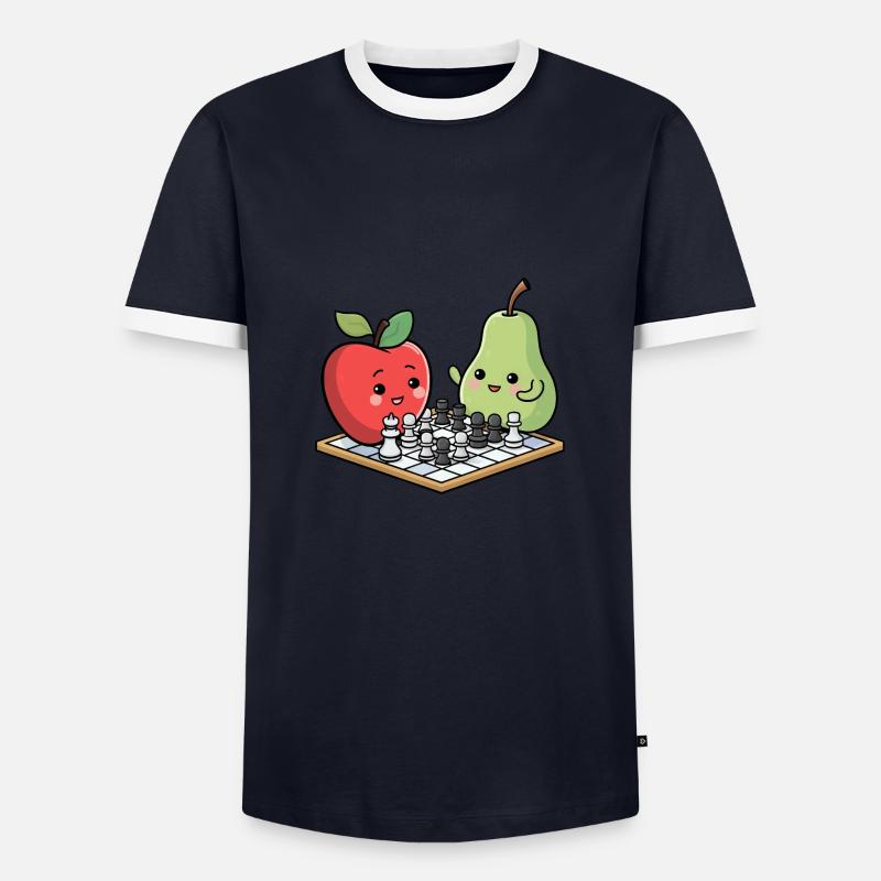 Kawaii Chess Apple Pear Comic - Men's Ringer Shirt - navy/white