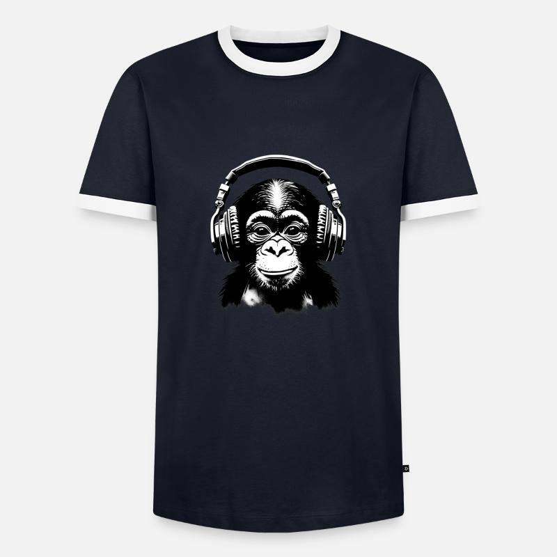 Affe mit Kopfhörern 🎧 - Männer Kontrast-T-Shirt - Navy/Weiß 