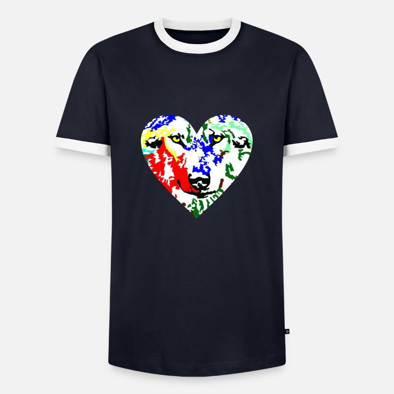 Herz Wolf bunt - Männer Kontrast-T-Shirt - Navy/Weiß 