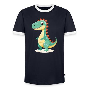 Lustiger Cartoon-Dino – Perfekt für Dino-Fans! 🦖 - Männer Kontrast-T-Shirt - Navy/Weiß  - Vorne - AI Model Female 172 light (172cm) & AI Model Male 178 light (178cm)