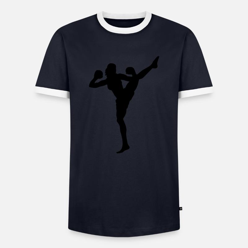 Kickbox Silhouette - Männer Kontrast-T-Shirt - Navy/Weiß 