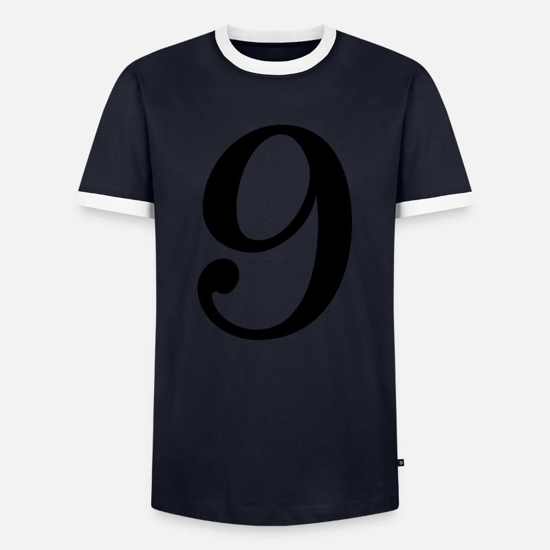 9 - Männer Kontrast-T-Shirt - Navy/Weiß