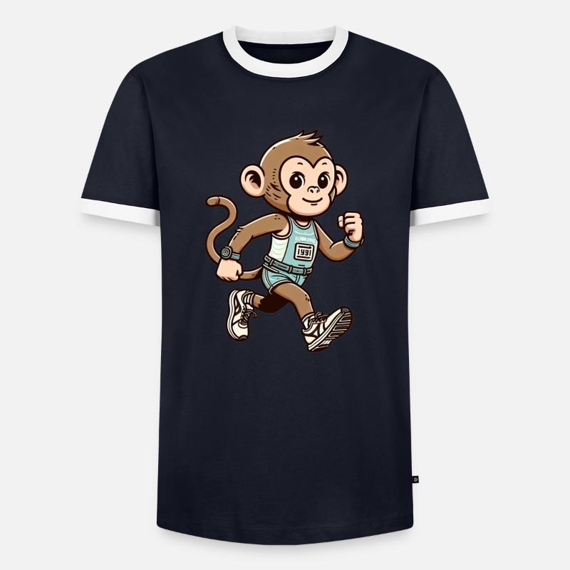Cute Marathon Runner Monkey - Men's Ringer Shirt - navy/white 