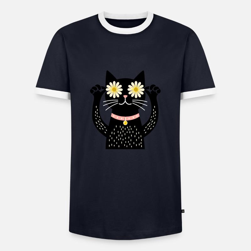 Katze und gänseblümchen - Männer Kontrast-T-Shirt - Navy/Weiß