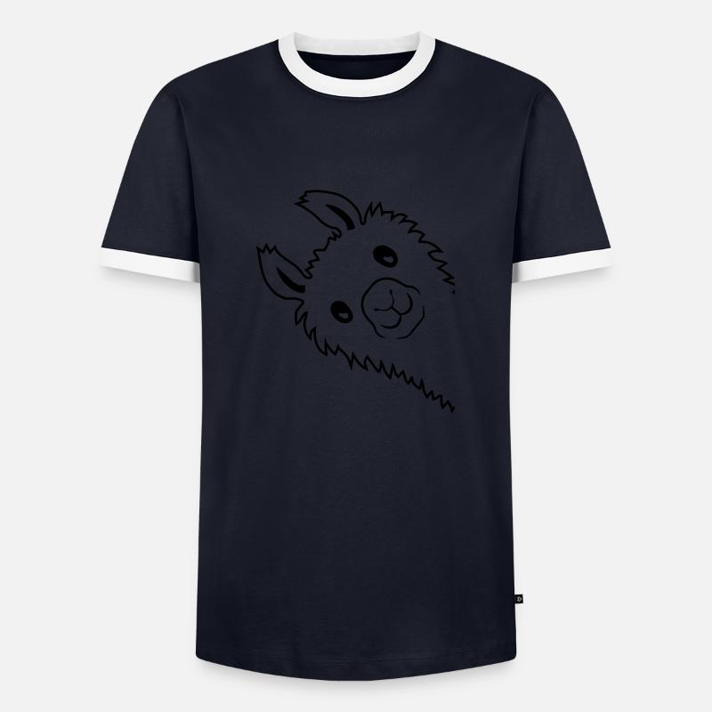 Alpaca looks sideways - Men's Ringer Shirt - navy/white 