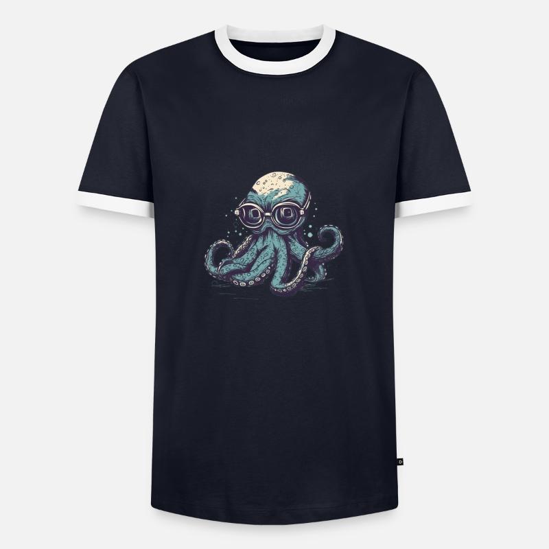 Nerdy Comic Oktopus mit Brille - Männer Kontrast-T-Shirt - Navy/Weiß 