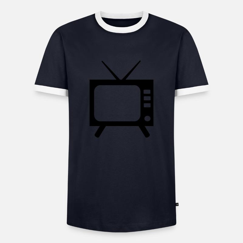 Fernseher - Männer Kontrast-T-Shirt - Navy/Weiß 