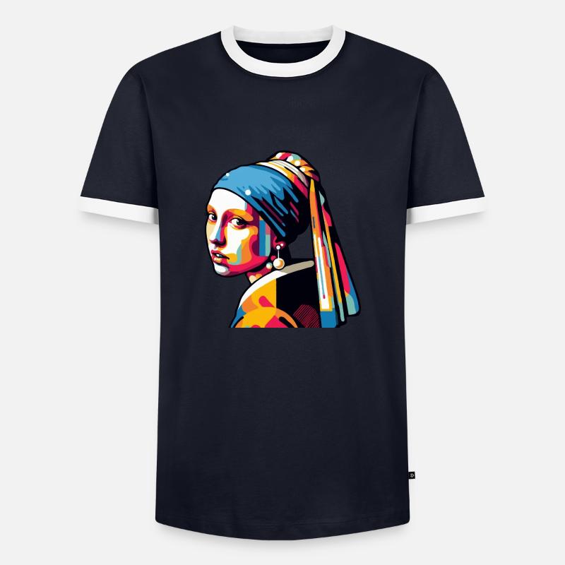 Mädchen mit Perlenohrring modern - Männer Kontrast-T-Shirt - Navy/Weiß