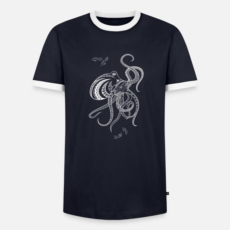 Mandala Krake white - Männer Kontrast-T-Shirt - Navy/Weiß 