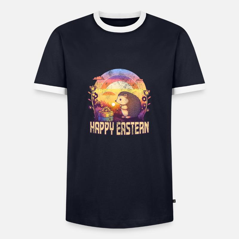 Frohe Ostern Igel - Männer Kontrast-T-Shirt - Navy/Weiß 