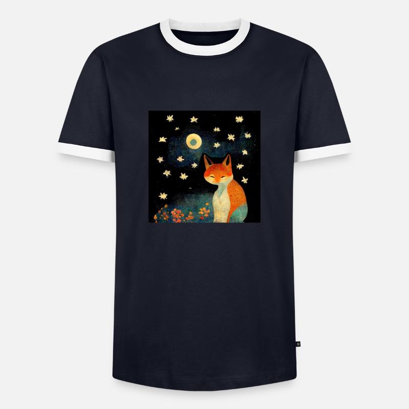 Fuchs im Mondschein - Männer Kontrast-T-Shirt - Navy/Weiß 