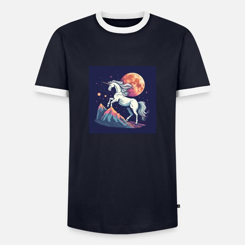 Retro Einhorn - Männer Kontrast-T-Shirt - Navy/Weiß 