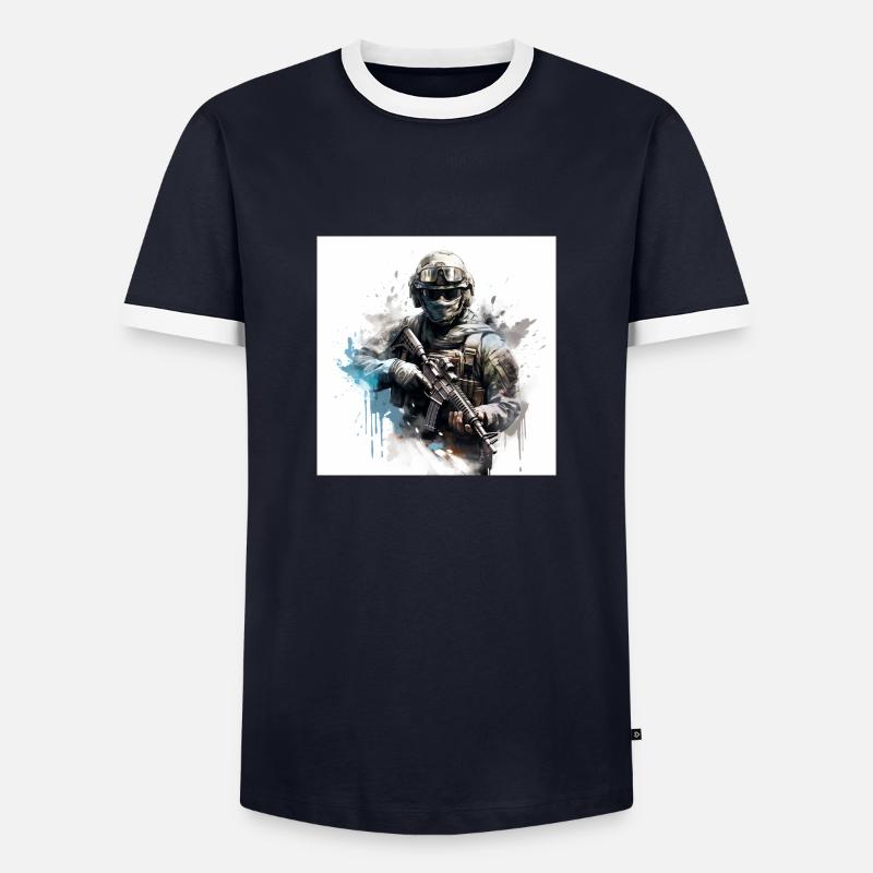 COD gaming art shooter - Men's Ringer Shirt - navy/white 