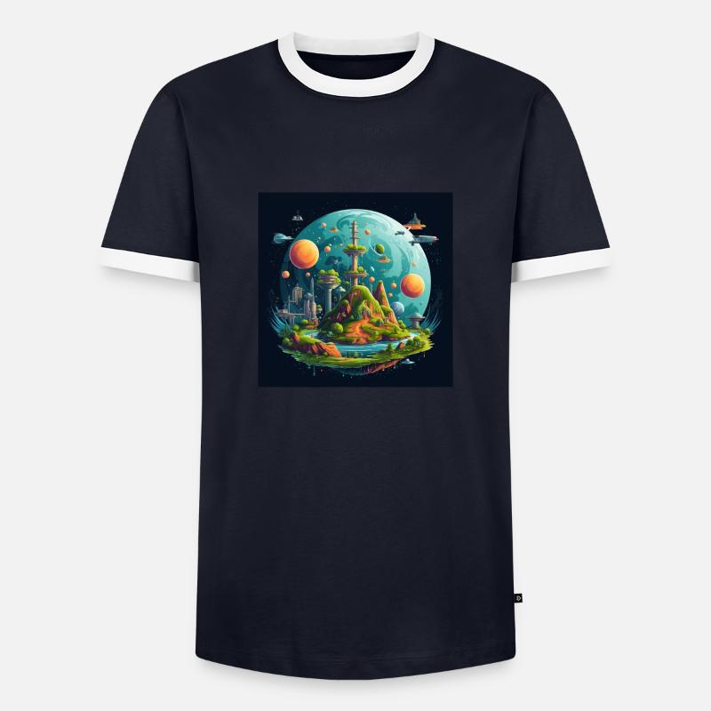 Sonnensystem Flache Erde - Männer Kontrast-T-Shirt - Navy/Weiß 