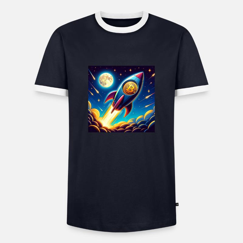 Bitcoin Moon rocket 1 - Männer Kontrast-T-Shirt - Navy/Weiß
