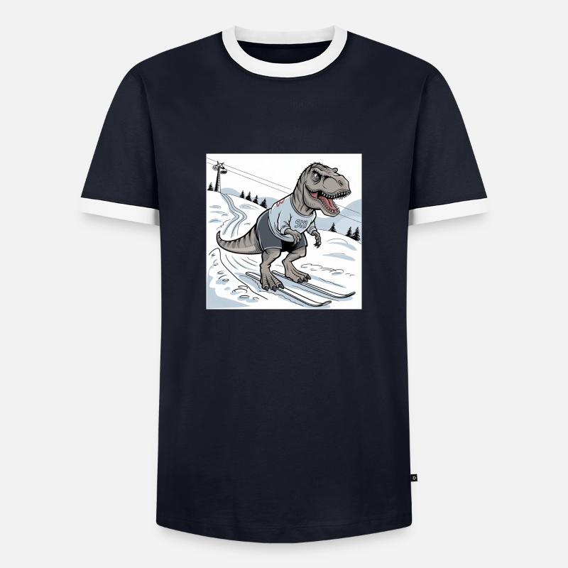 Ski-Rex, T-Rex - Männer Kontrast-T-Shirt - Navy/Weiß