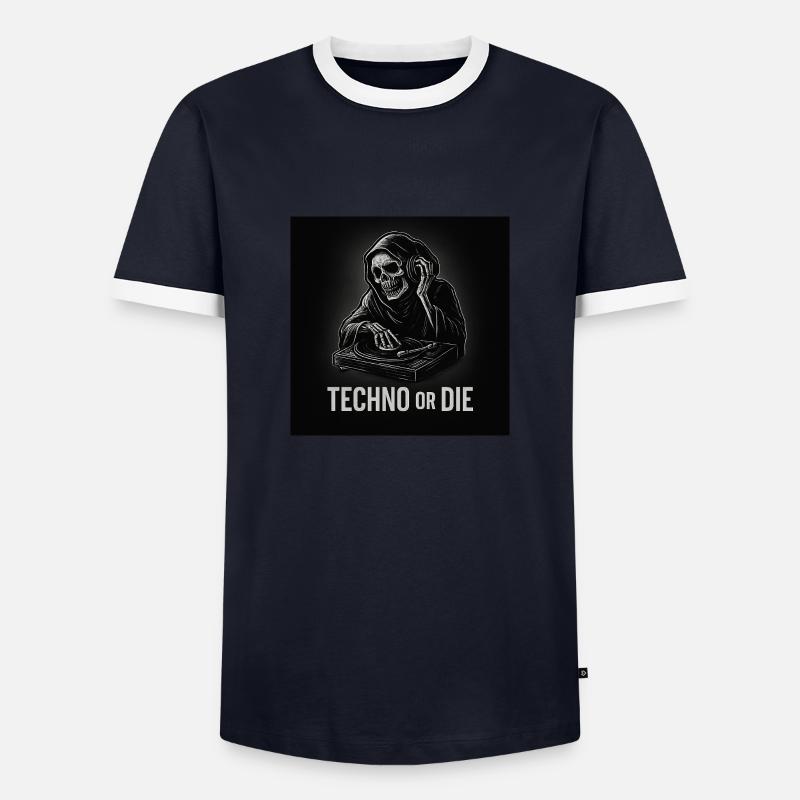 Techno or DIE - Männer Kontrast-T-Shirt - Navy/Weiß 