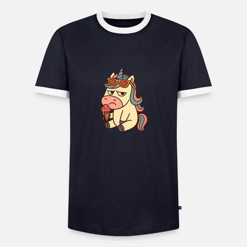 Einhorn mit Eis - Männer Kontrast-T-Shirt - Navy/Weiß 