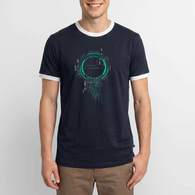 cpu pc platine raumschiff code nerd pc pixel coder Männer Kontrast-T-Shirt