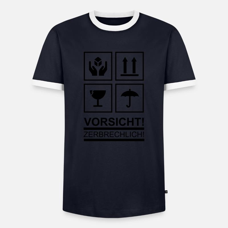 vorsicht zerbrechlich - Männer Kontrast-T-Shirt - Navy/Weiß 