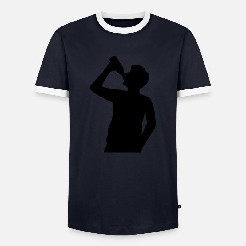 Bier trinken Mann Silhouette - Männer Kontrast-T-Shirt - Navy/Weiß 