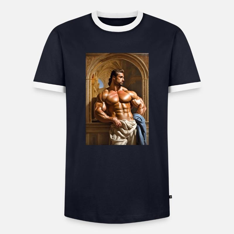 Bodybuilder Ölgemälde - Männer Kontrast-T-Shirt - Navy/Weiß