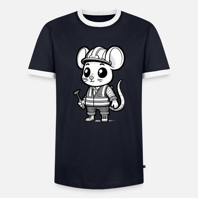 Cute Mouse Construction Worker - Männer Kontrast-T-Shirt - Navy/Weiß 