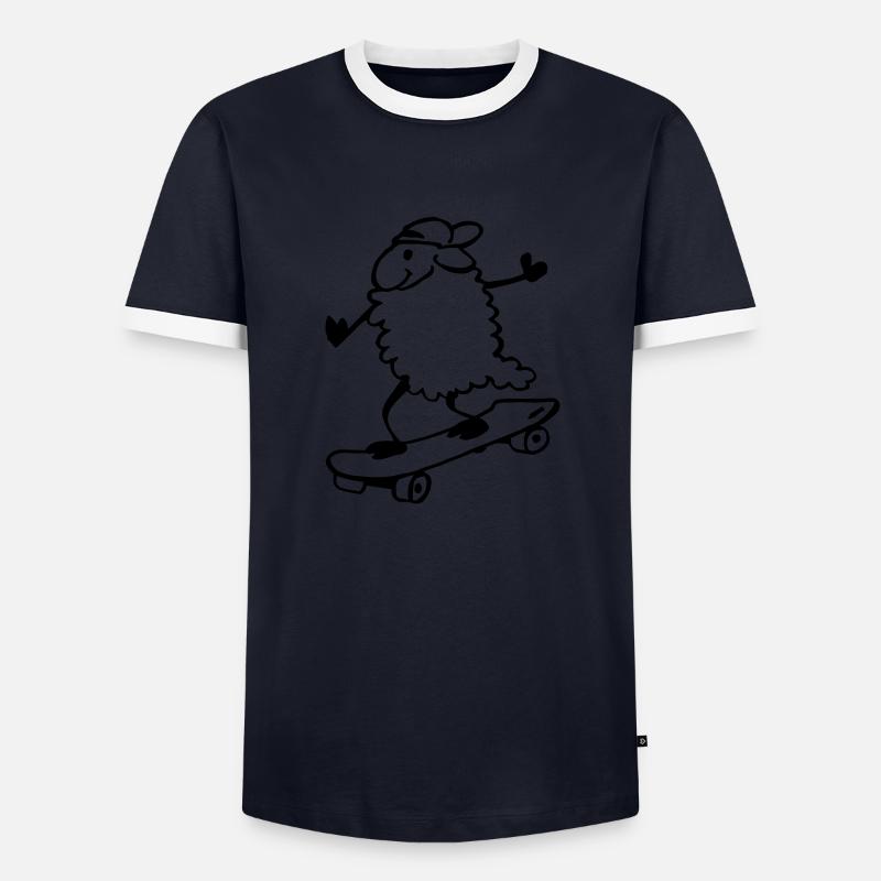 Sheep on skateboard - Men's Ringer Shirt - navy/white 