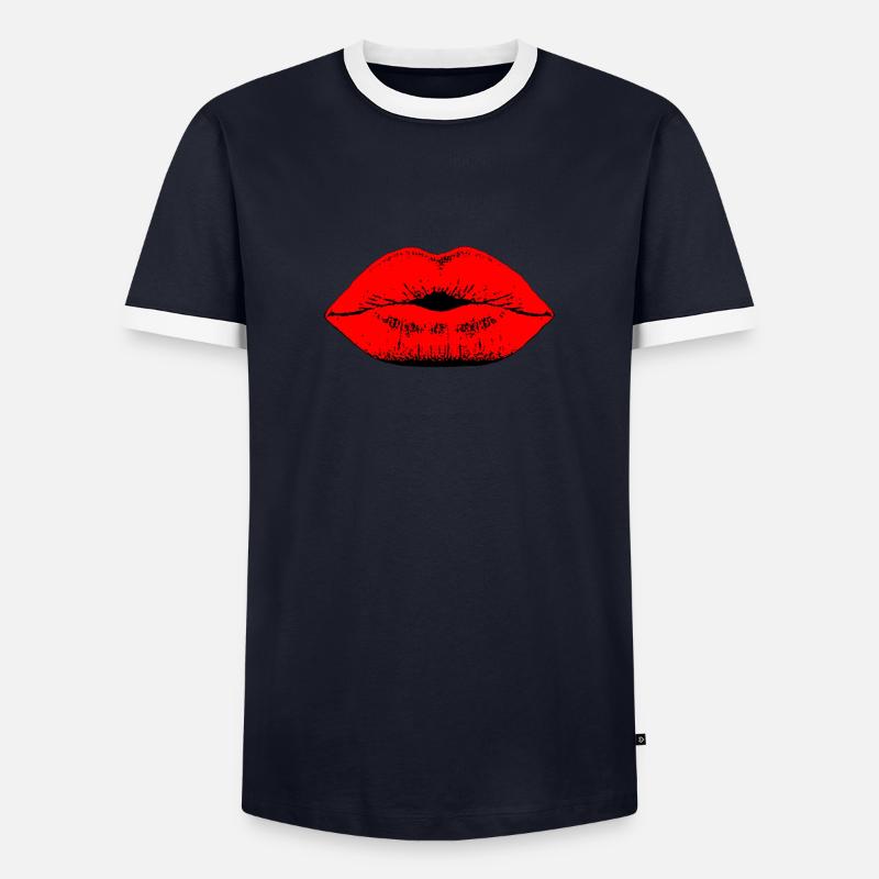 Lippen - Männer Kontrast-T-Shirt - Navy/Weiß 