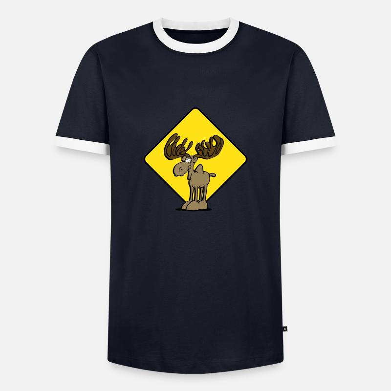 Vorsicht Elch Moose - Männer Kontrast-T-Shirt - Navy/Weiß 