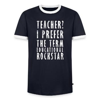 Teacher Rock Star - Lustiges Lehrer Design - Männer Kontrast-T-Shirt - Navy/Weiß  - Vorne - AI Model Female 172 light (172cm) & AI Model Male 178 light (178cm)