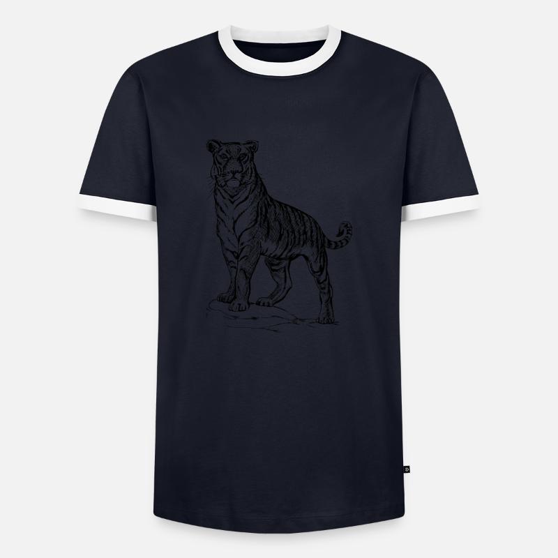 Tiger black and withe - Men's Ringer Shirt - navy/white 