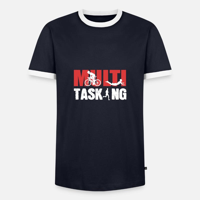Multitasking Radfahrer Gift - Männer Kontrast-T-Shirt - Navy/Weiß 
