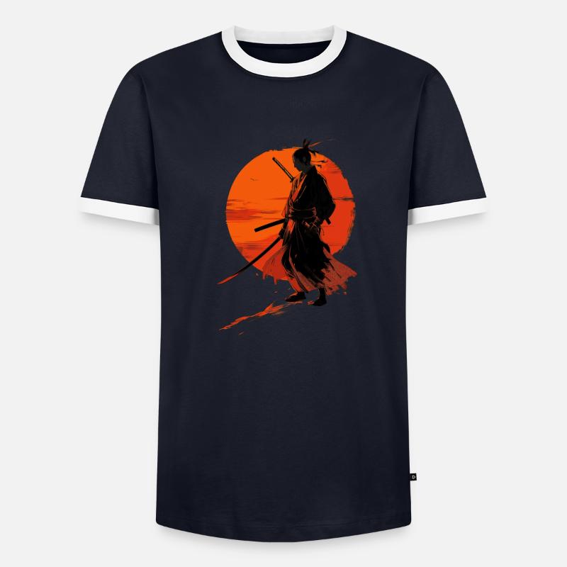 Samurai im Abendrot - Männer Kontrast-T-Shirt - Navy/Weiß 