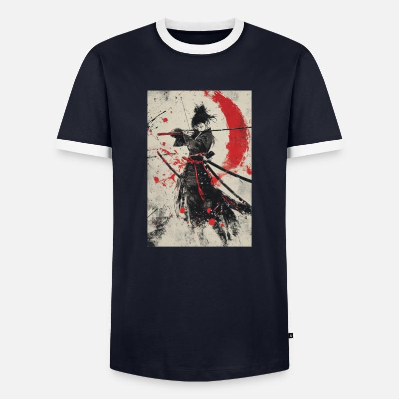 Samurai-Geist in Rot und Schwarz - Männer Kontrast-T-Shirt - Navy/Weiß 