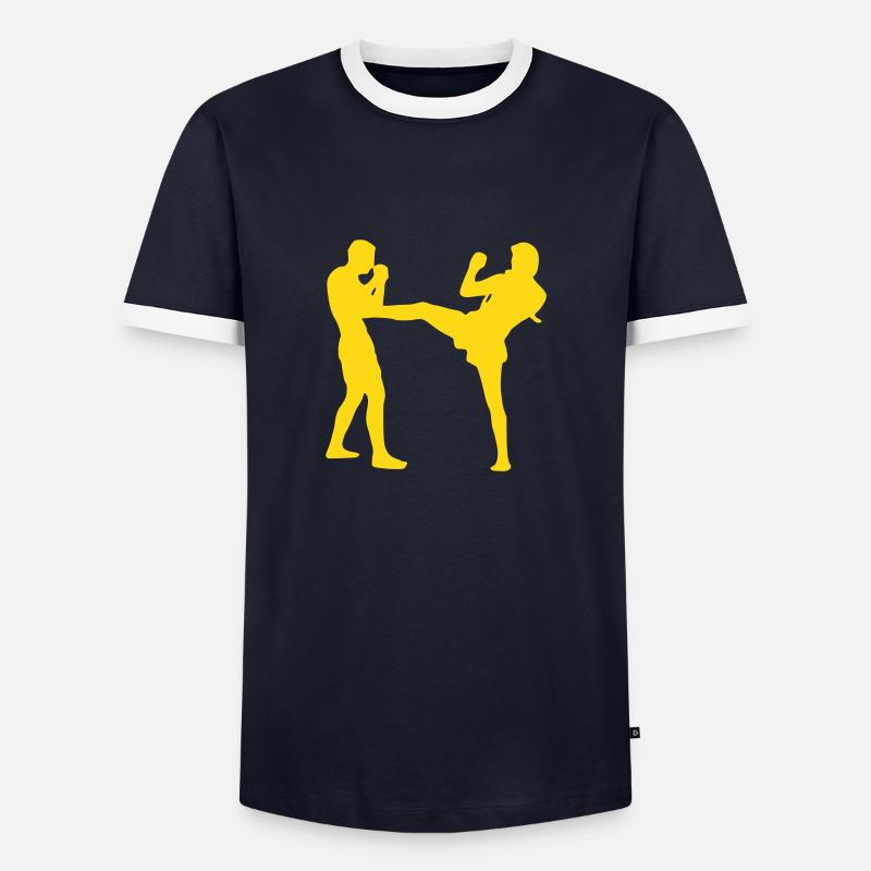 Muaythai front kick - Men's Ringer Shirt - navy/white 