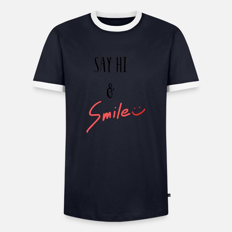 Sag Hi und lächle! - Männer Kontrast-T-Shirt - Navy/Weiß 
