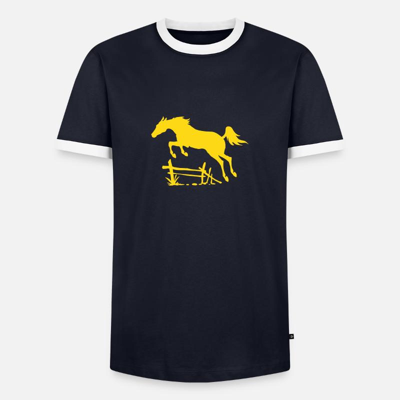 Springendes Pferd - Männer Kontrast-T-Shirt - Navy/Weiß