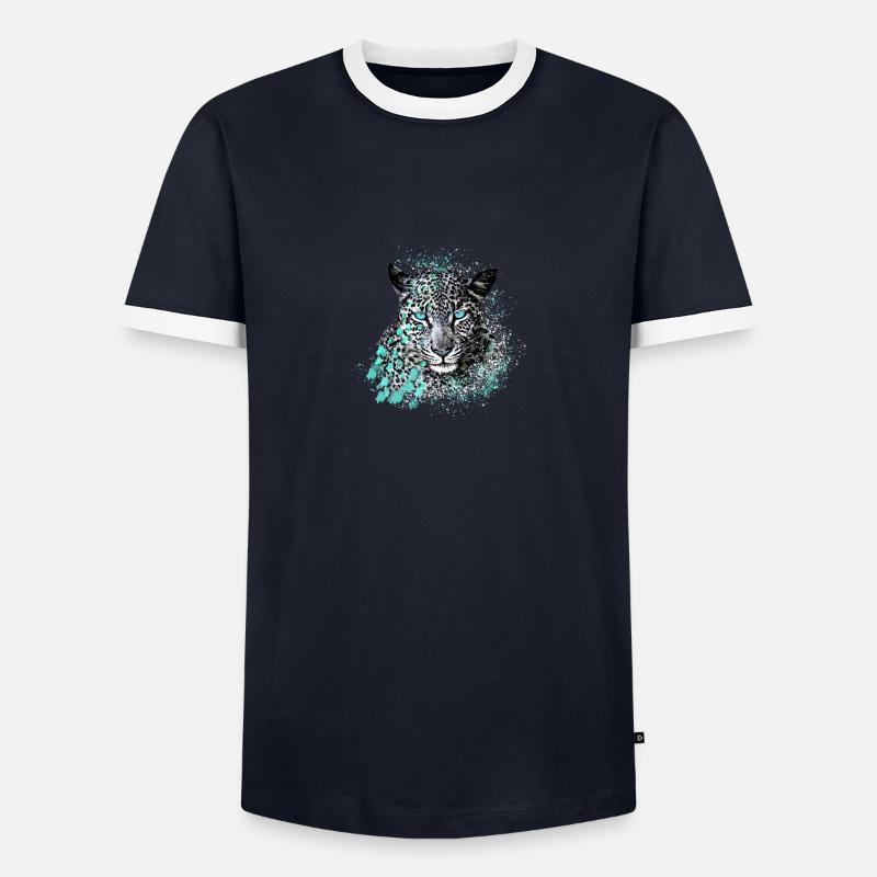 leopard, katze, wildkatze, graffiti, malerei,mint - Männer Kontrast-T-Shirt - Navy/Weiß 
