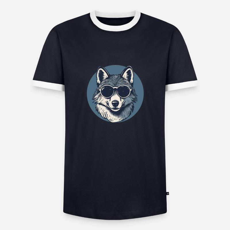 Wolf Werwolf Sonnenbrille - Männer Kontrast-T-Shirt - Navy/Weiß