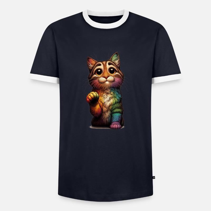Bettelnder Regenbogen Kater - Männer Kontrast-T-Shirt - Navy/Weiß